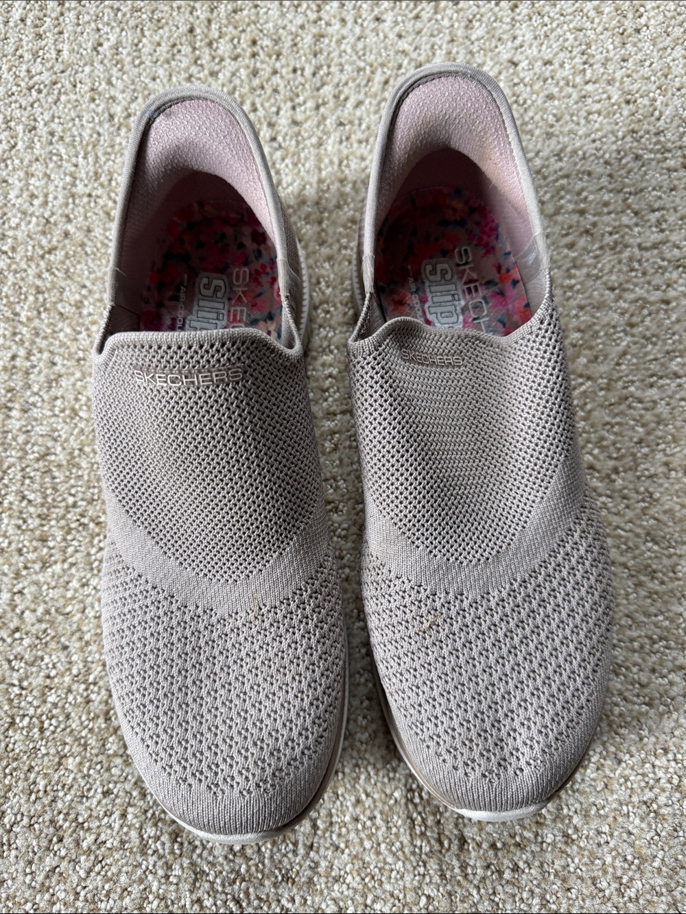 Skechers Slip-On Knit Sneakers in Light Taupe